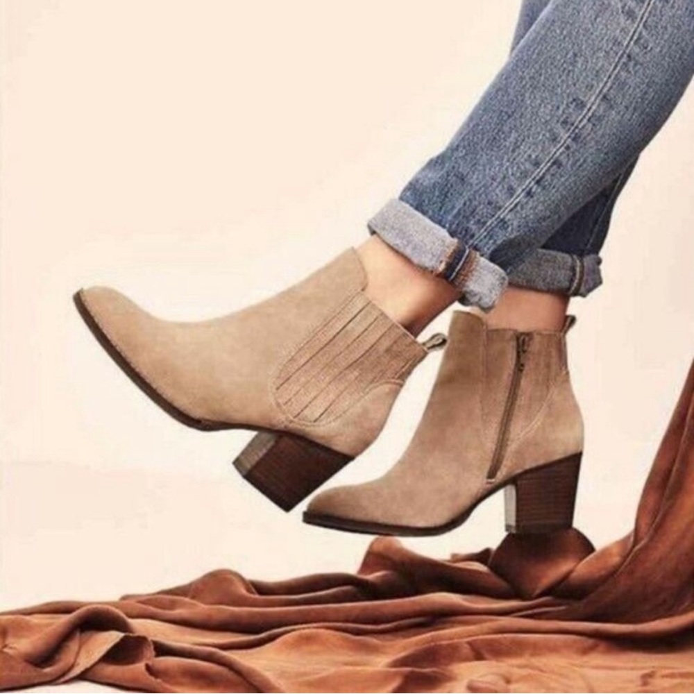 Crown Vintage Ryder Genuine Suede Leather Tan Ankle Boots Booties Size 7.5